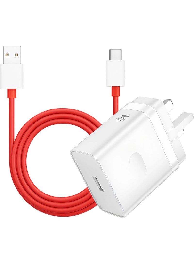80W Charger for Oneplus 15 14 14T 13 13R 12 12R 11 10 9 Pro 10T 10R 8T 8 7T 7 Pro Open Nord 2T CE 3 Lite N30 N20 N10 with 3.3ft Type-C Cable - Image 1
